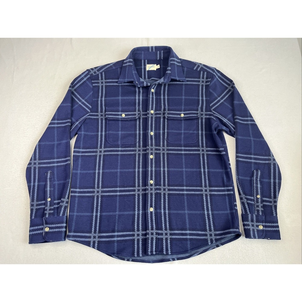 Fair Harbor Dunewood Flannel Men's M Blue Plaid Performance Stretch Casual Shirt